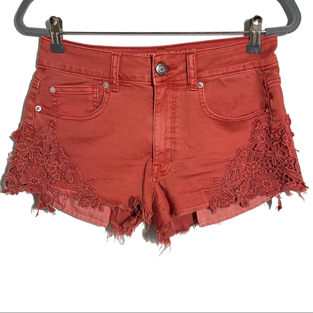American Eagle Coral High Rise Denim Shorts
